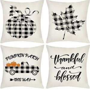 4 Pack Fall Pillow Covers, Autumn Harvest Pillow Covers